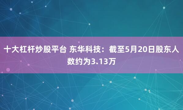 十大杠杆炒股平台 东华科技：截至5月20日股东人数约为3.13万